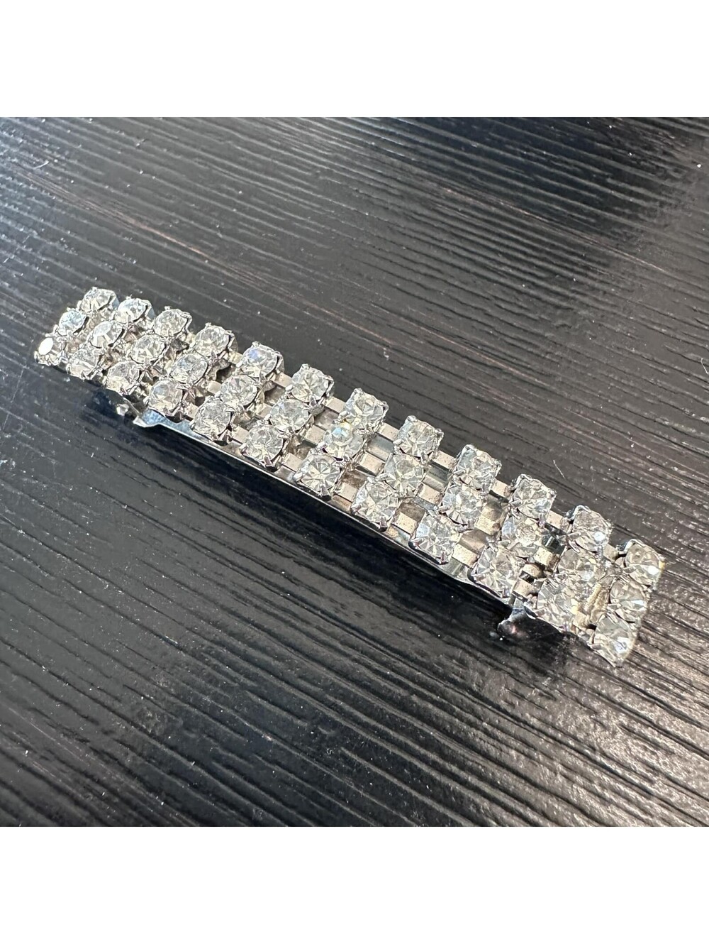 Vintage Made In France Rhinestone Barrette Clear Crystal Silver Tone Hair Clip - Picture 2 of 8